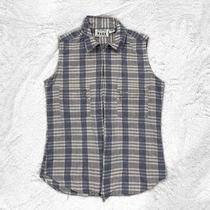 Vintage Details Baby Blue Plaid Zipper Vest